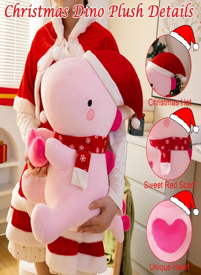 SQEQE وسادة ديناصور قطيفة من SQEQE، ديناصور محشو لطيف ومحبوب مع قلب، هدية عيد الميلاد من ألعاب الحيوانات المحشوة القطيفة للبنات والأطفال (وردي، 12 بوصة) - Image 3